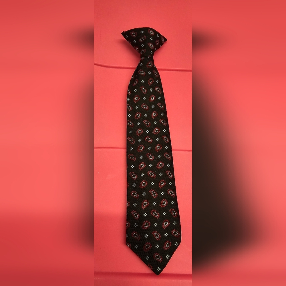 Kids Black Patterned Clip On Tie